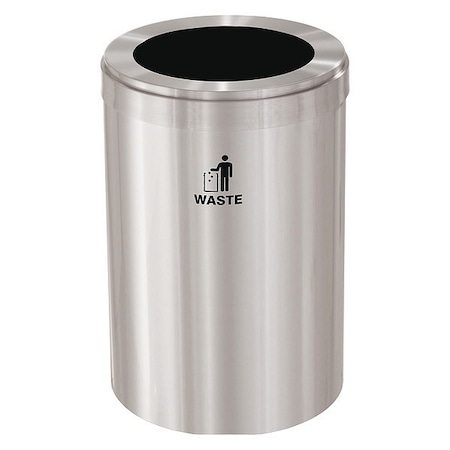 41 gal Round Recycling Bin, Funnel Top, Satin Aluminum, Aluminum, 1 Openings MPN:W-2042SA-SA-W