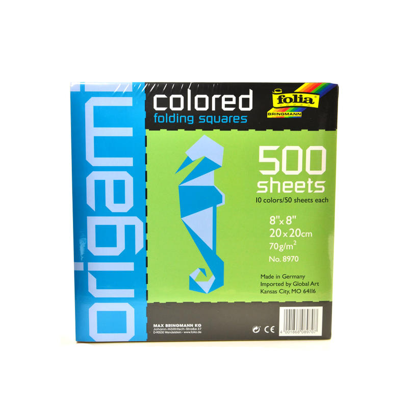 Global Art Folia Origami Folding Squares, 8in x 8in, Assorted Colors, 500 Sheets MPN:8970