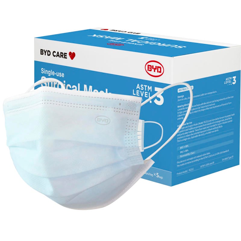BYD Care Level 3 Surgical Masks, Adult, One Size, Blue, Box Of 50 (Min Order Qty 10) MPN:FE2311