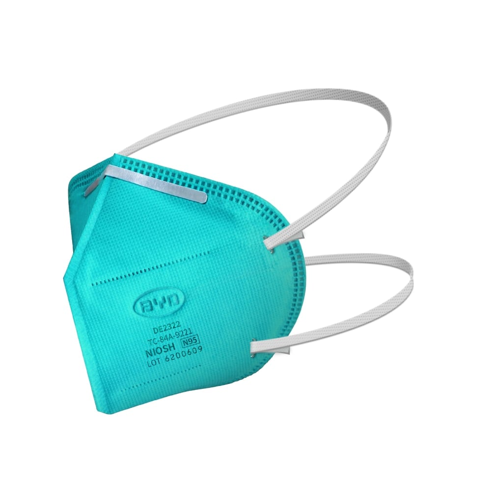 BYD Care Non-Medical Disposable N95 Respirator Face Masks, Adult Size, Teal, Box Of 20 (Min Order Qty 5) MPN:DE2322