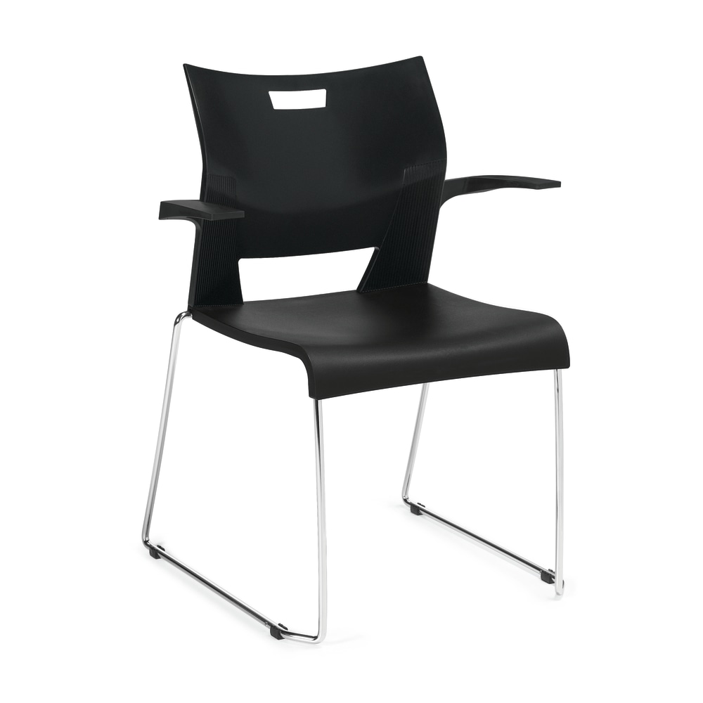 Global Duet Stacking Armchairs, Black/Chrome, Set Of 4 MPN:6620CH-BLK