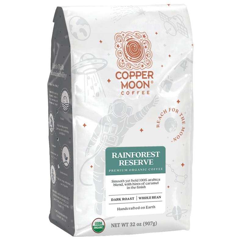 Copper Moon World Coffees Whole Bean Coffee, Dark Roast, Rainforest Reserve Fair Trade, 4 Bags (2 lbs Each) MPN:260158
