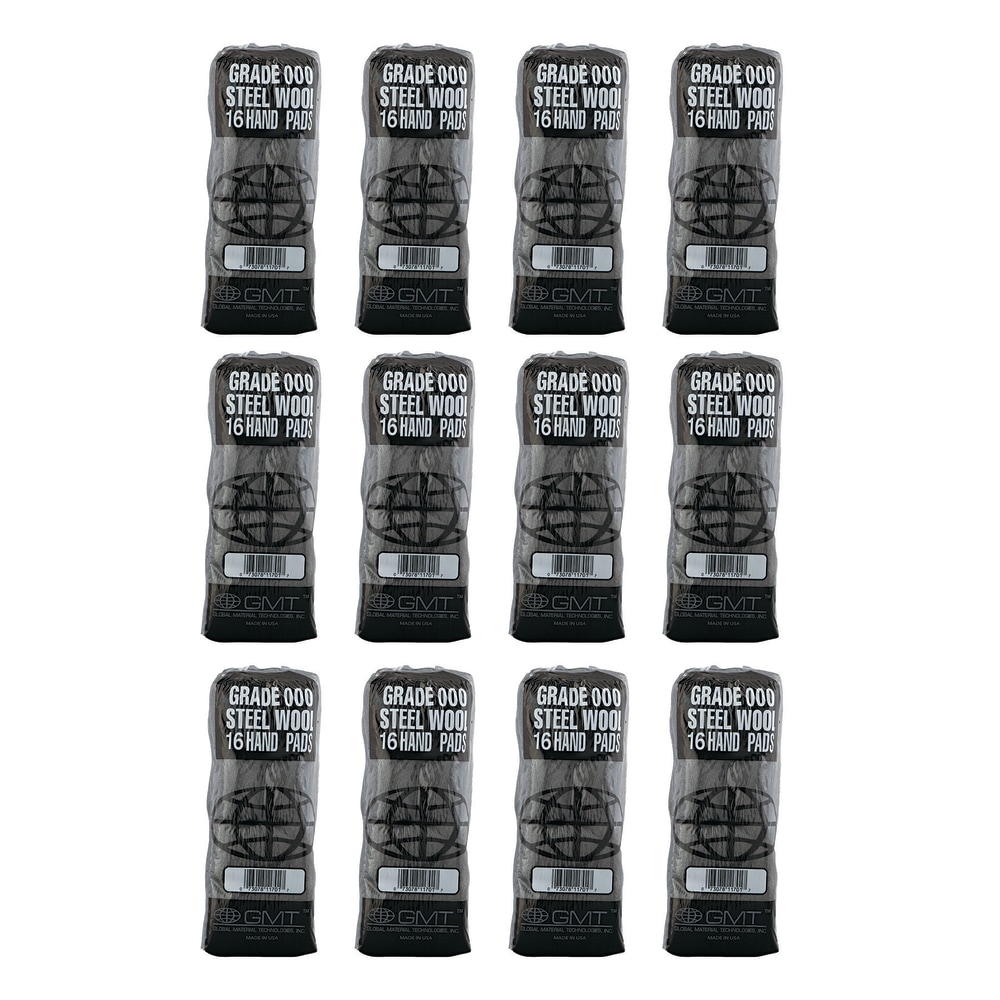 GMT Industrial-Quality Steel Wool Hand Pads, #000 Extra Fine, Steel Gray, 16 Pads/Sleeve, 12 Sleeves/Carton MPN:117001
