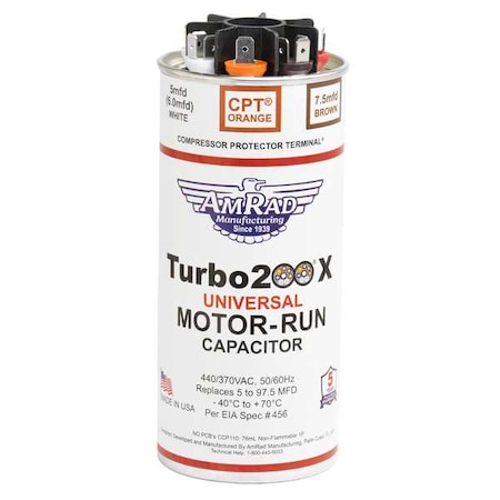 Motor Run Capacitor, 5-97.5 MFD, 370/440V MPN:Turbo 200X