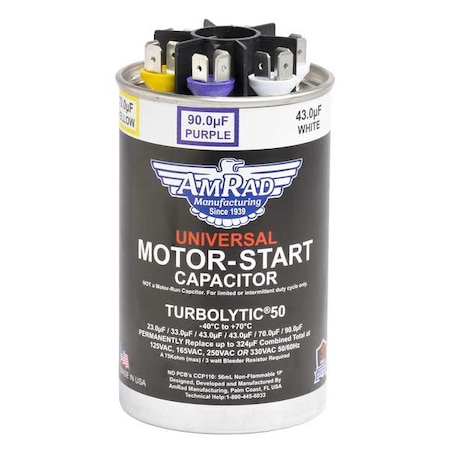 Motor Start Capacitor, 23-302 MFD, Round MPN:Turbolytic 50