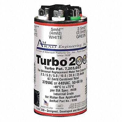 Motor Run Capacitor 2.5-67.5 MFD 4 H MPN:Turbo 200