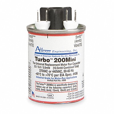 Motor Run Capacitor 2.5-15 MFD 1 13/16 H MPN:Turbo 200 Mini
