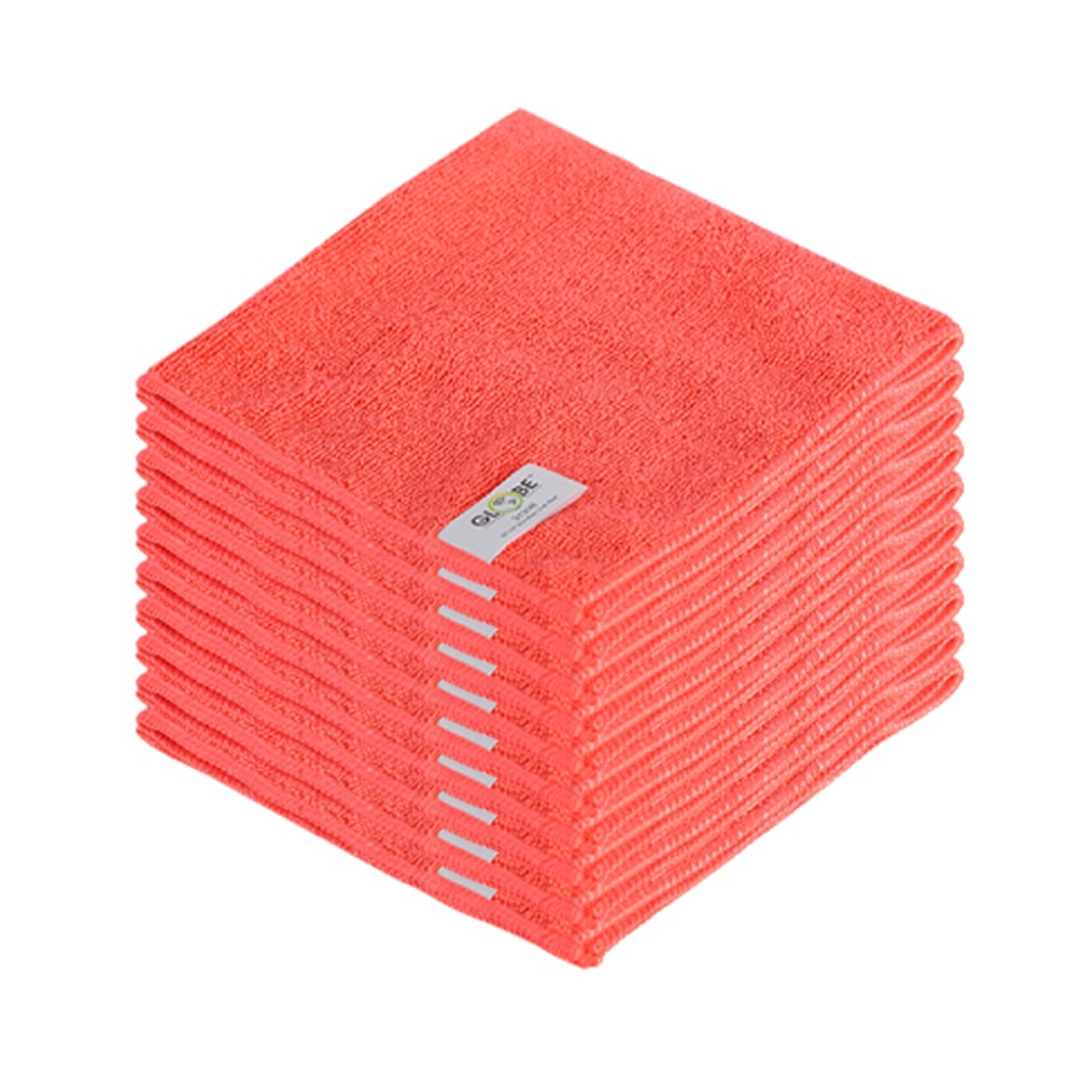 Globe Commercial Products Microfiber Cloths, 16in x 16in, Red, Pack Of 10 Cloths MPN:3130R