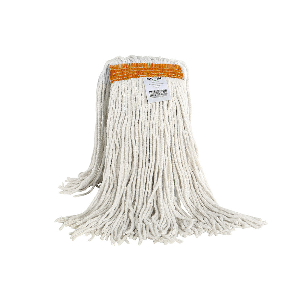 Globe Commercial Products Cot-Pro Cotton Narrow Band Wet Cut End Mop, 20 Oz, 7in x 18in, White MPN:3094