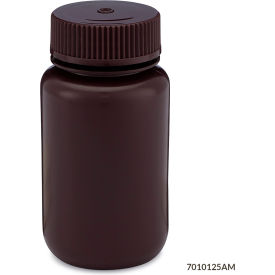 Bottle Wide Mouth HDPE Attached Polypropylene Screw Cap Amber 125mL 12/Pack 7010125AM