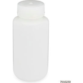 Bottle Wide Mouth HDPE Attached Polypropylene Screw Cap 250mL 12/Pack 7010250