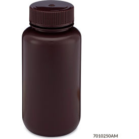 Bottle Wide Mouth HDPE Attached Polypropylene Screw Cap Amber 250mL 12/Pack 7010250AM