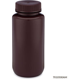 Bottle Wide Mouth HDPE Attached Polypropylene Screw Cap Amber 500mL 12/Pack 7010500AM