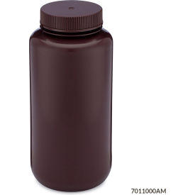 Bottle Wide Mouth HDPE Bottle Attached Polypropylene Screw Cap Amber 1000mL 6/Pack 7011000AM