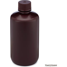 Bottle Narrow Mouth HDPE Attached Polypropylene Screw Cap Amber 250mL 12/Pack 7060250AM