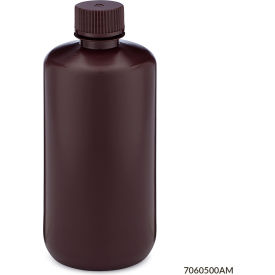 Bottle Narrow Mouth HDPE Attached Polypropylene Screw Cap Amber 500mL 12/Pack 7060500AM