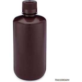 Bottle Narrow Mouth HDPE Bottle Attached Polypropylene Screw Cap Amber 1000mL 6/Pack 7061000AM