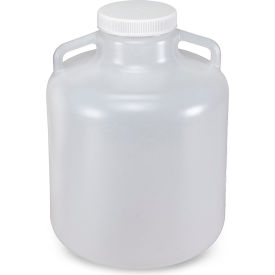 Carboy Round with Handles Wide Mouth LDPE White PP Screwcap 10 Liter Molded Graduations 7260010