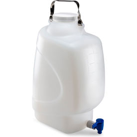 Carboy Rectangular with Spigot and Handle HDPE White PP Screwcap 20 Liter Molded Graduations 7310020