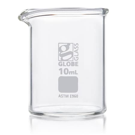 Beaker, Globe Glass, 10mL, Low Form Griffin Style, ASTM E960, 12/Box, 12PK MPN:8010010