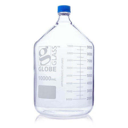 Bottle, Media, Globe Glass, 10000mL, GL45 Screw Cap, Dual Graduations, 1/Box MPN:810010K