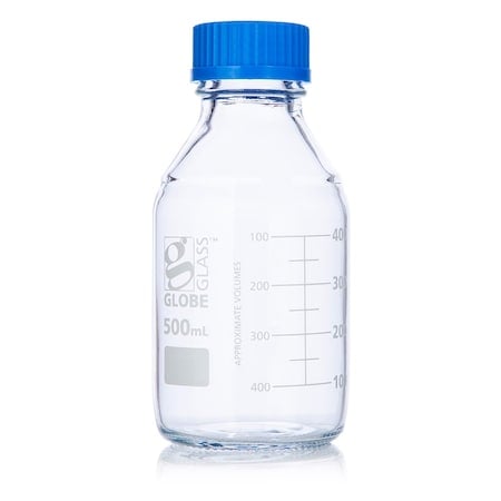 Bottle, Media, Globe Glass, 500mL, GL45 Screw Cap, Dual Graduations, 10/Box MPN:8100500