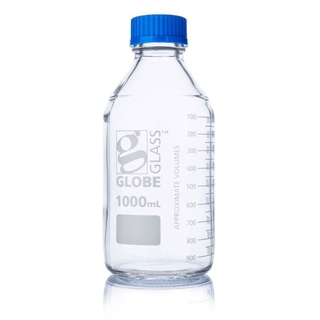 Bottle, Media, Globe Glass, 1000mL, GL45 Screw Cap, Dual Graduations, 10/Box MPN:8101000