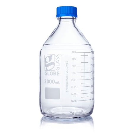 Bottle, Media, Globe Glass, 2000mL, GL45 Screw Cap, Dual Graduations, 10/Box MPN:8102000