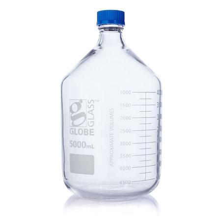 Bottle, Media, Globe Glass, 5000mL, GL45 Screw Cap, Dual Graduations, 1/Box MPN:8105000