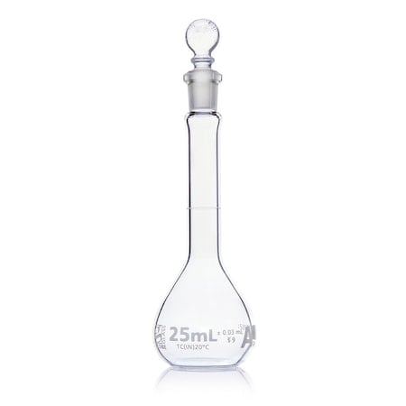 Flask, Volumetric, Globe Glass, 25mL, Class A, To Contain (TC), ASTM E288, 6/Box MPN:8200025