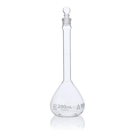 Flask, Volumetric, Globe Glass, 200mL, Class A, To Contain (TC), ASTM E288, 6/Box MPN:8200200