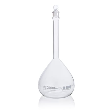 Flask, Volumetric, Globe Glass, 2000mL, Class A, To Contain (TC), ASTM E288, 1/Box MPN:8202000