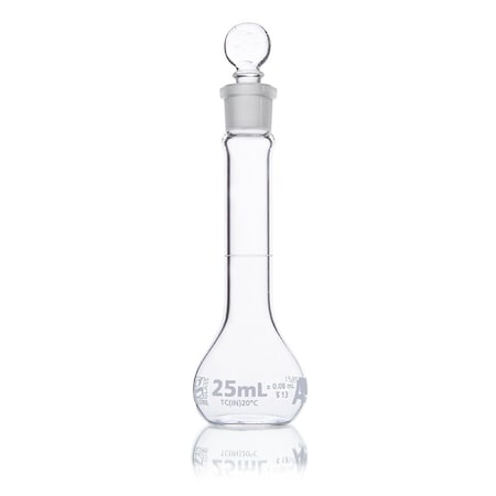 Flask, Volumetric, Wide Mouth, Globe Glass, 25mL, Class A, To Contain (TC), ASTM E288, 6/Box MPN:8230025