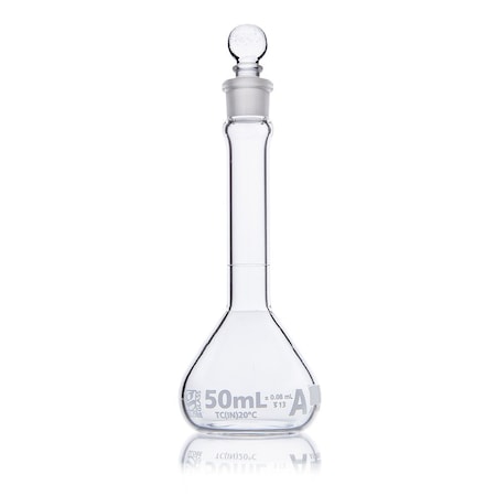 Flask, Volumetric, Wide Mouth, Globe Glass, 50mL, Class A, To Contain (TC), ASTM E288, 6/Box MPN:8230050