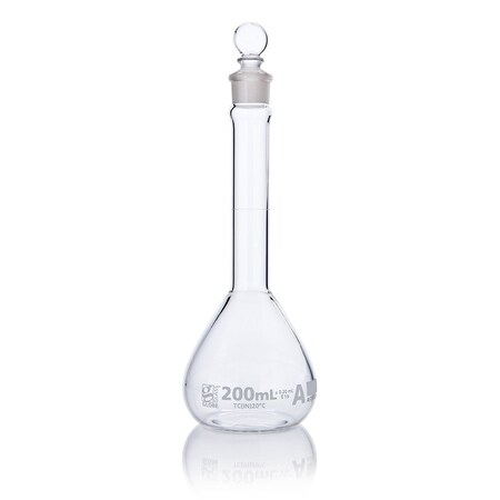 Flask, Volumetric, Wide Mouth, Globe Glass, 200mL, Class A, To Contain (TC), ASTM E288, 6/Box MPN:8230200