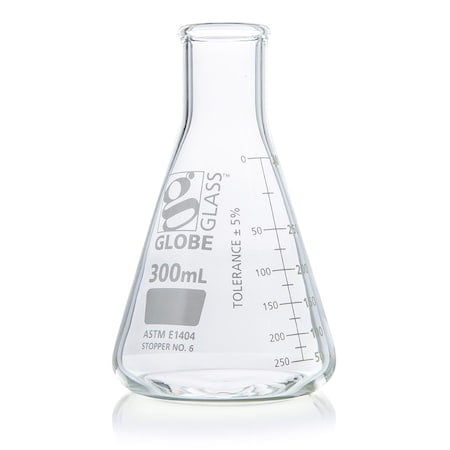 Flask, Erlenmeyer, Globe Glass, 300mL, Narrow Mouth, Dual Graduations, ASTM E1404, 12/Box MPN:8400300