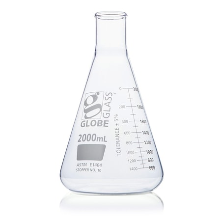Flask, Erlenmeyer, Globe Glass, 2000mL, Narrow Mouth, Dual Graduations, ASTM E1404, 4/Box MPN:8402000