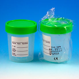 Graduated 4 oz. Specimen Container Green Screwcap and ID Label Sterile Polypropylene 100/Pack 5913