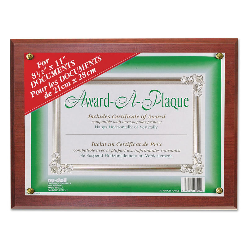 Golite nu-dell Woodgrain Award-A-Plaque - 13in x 10.50in Frame Size - Holds 11in x 8.50in Insert - Horizontal, Vertical - 1 Each - Mahogany (Min Order Qty 4) MPN:18813M