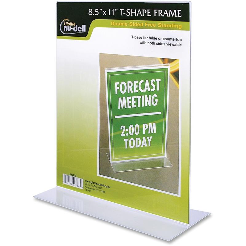 NuDell Acrylic Standing Sign Holder, 8 1/2in x 11in, Clear (Min Order Qty 7) MPN:38020