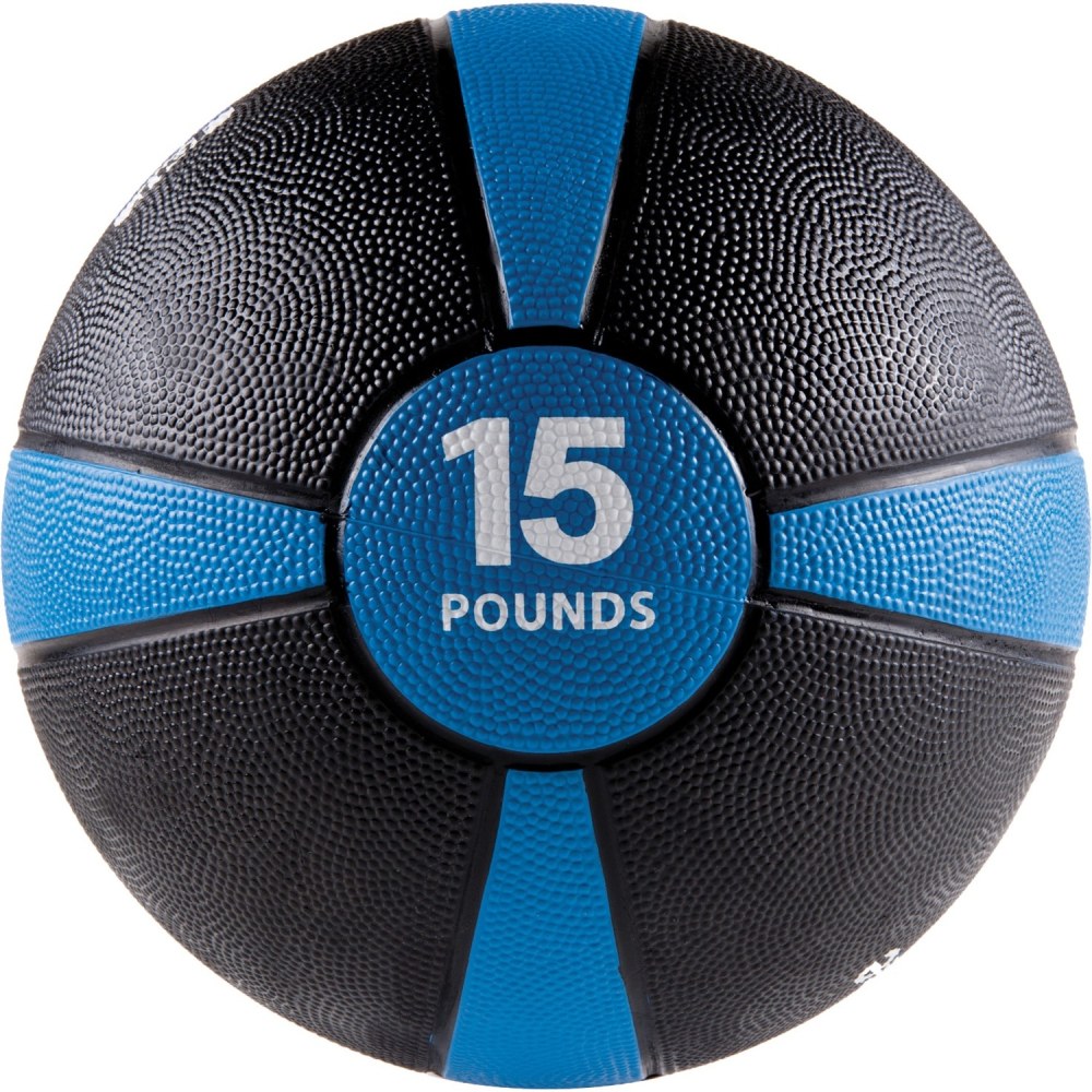 GoFit Medicine Ball (15 lbs., Black and Blue) - Black, Blue - Rubber MPN:GF-MB15