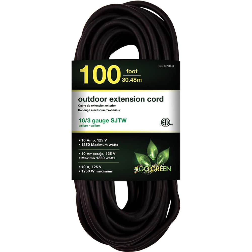 Power Cords, Cord Type: Extension Cord , Overall Length (Feet): 100 , Cord Color: Black , Amperage: 10 , Voltage: 125  MPN:GG-13700BK