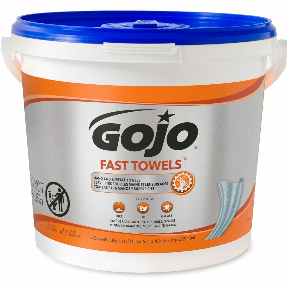 Gojo Fast Towels Hand/Surface Cleaner - 9in Width x 10in Length - White - 225/Tub - 1 Each MPN:6299-02