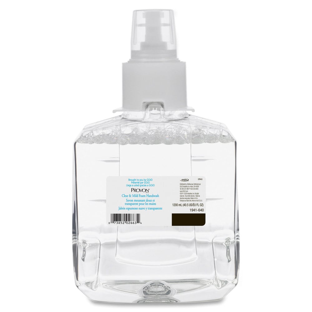 Provon LTX-12 Refill Clear & Mild Foam Handwash - 40.6 fl oz (1200 mL) - Pump Bottle Dispenser - Kill Germs - Skin, Hand - Clear - Rich Lather, Fragrance-free, Dye-free - 2 / Carton MPN:194102CT