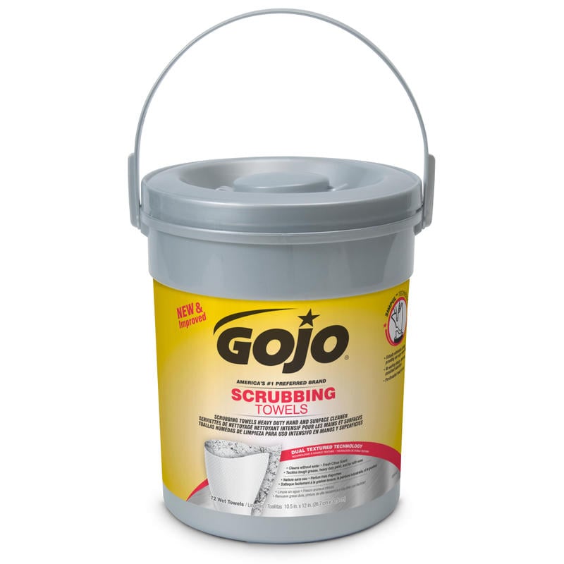 GOJO Scrubbing Towels, Fresh Citrus Scent, 10 1/2in x 12in, White, Canister Of 72 Wipes (Min Order Qty 3) MPN:639606