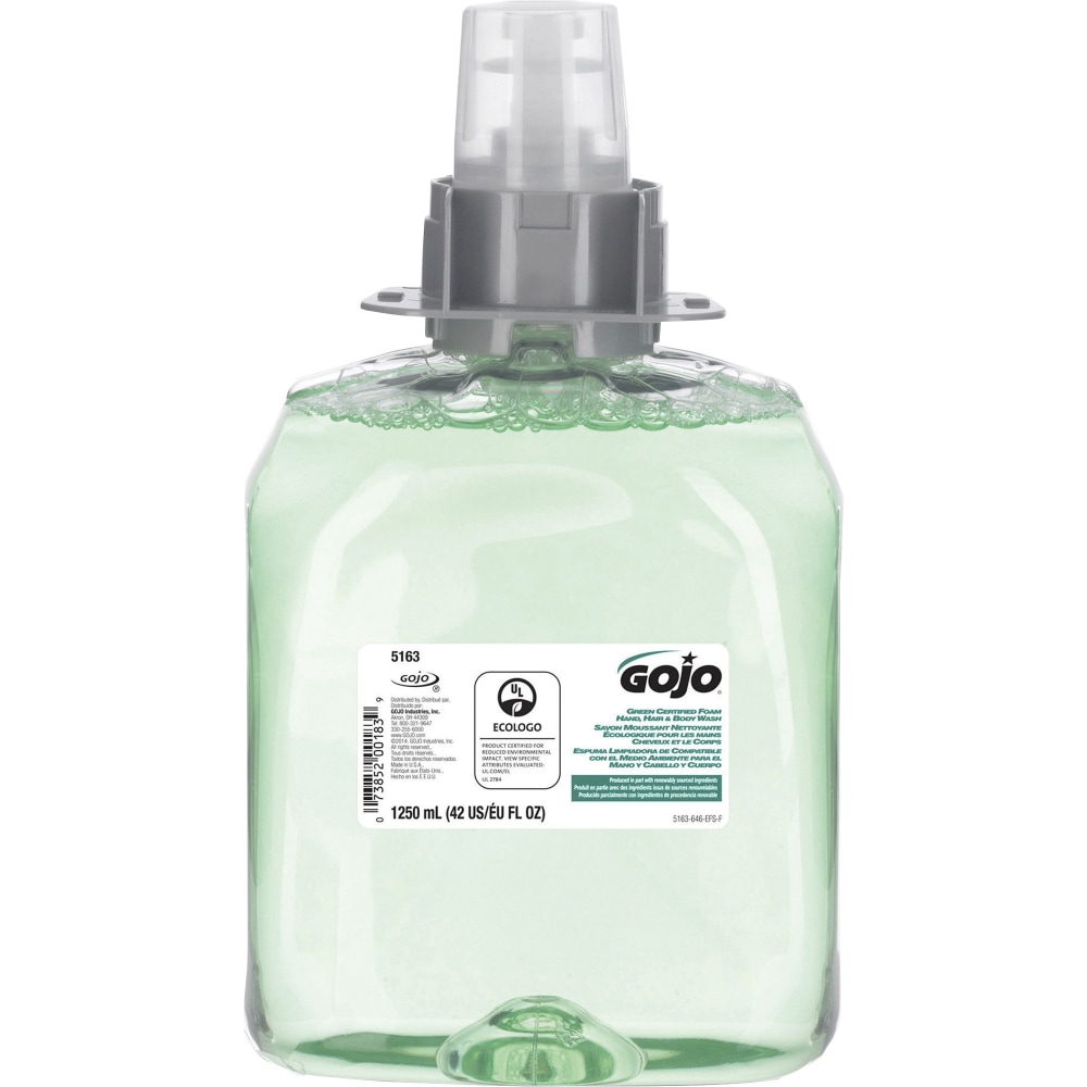 Gojo FMX-12 Refill Green Certified Hair/Body Wash - Cucumber Melon Scent - 42.3 fl oz (1250 mL) - Kill Germs - Body, Hair - Green - Residue-free MPN:GOJ516304
