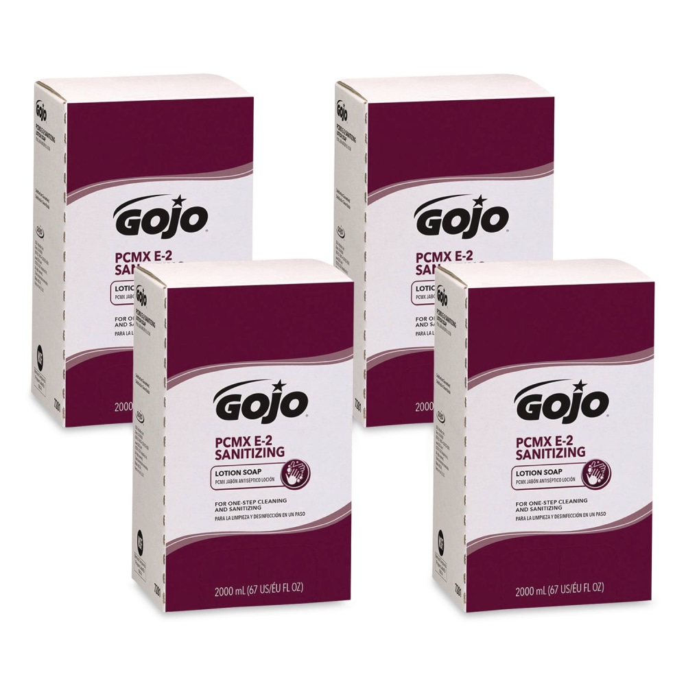 GOJO E2 Sanitizing Lotion Soap with PCMX Refill, For Pro TDX Dispenser, Fragrance-Free, 2, 000 mL, 4/Carton MPN:7281-04