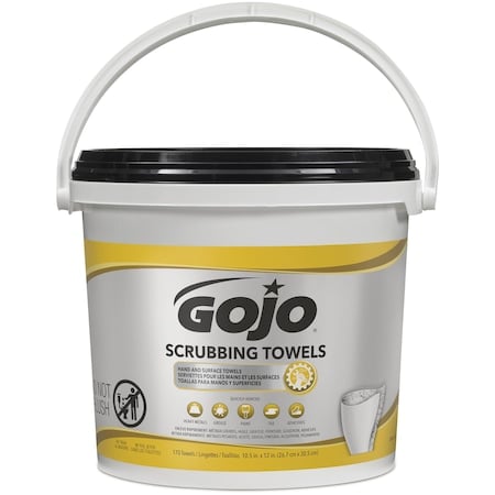 GOJO Hand and Surface Wet Towels, 170 Wipes per Container, Bucket, Citrus, 12 in L x 10.5 in W MPN:6398-02