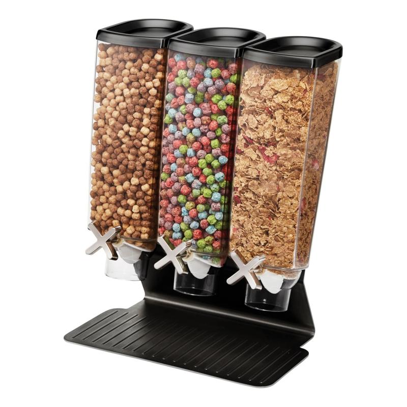 Rosseto Serving Solutions EZ-PRO Dry Food Dispensers, 3-Container, Tabletop Stand, 384 Oz, Matte Black MPN:EZ50399