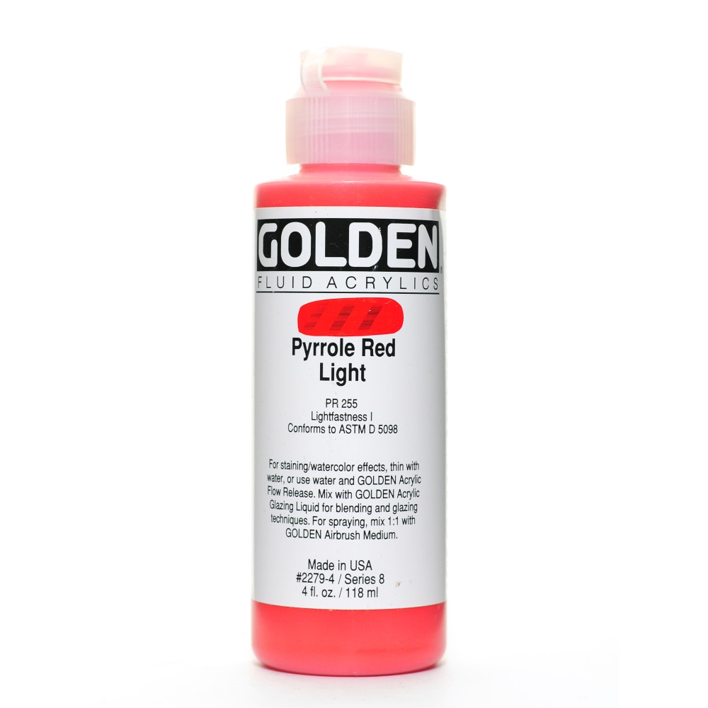 Golden Fluid Acrylic Paint, 4 Oz, Pyrrole Red Light MPN:2279-4